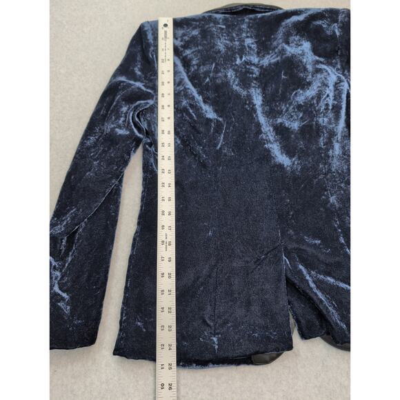 G.I.L.I. Womens Blue Velvet Blazer SZ 6 Black Satin Shawl Lapel Holiday Glam - Picture 8 of 14